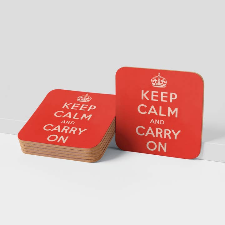 COASTER (Pack of 10): Keep Calm And Carry On - Red. ML0126 for wholesale by Memory Lane
