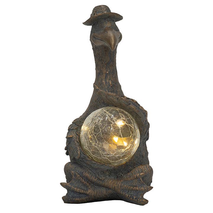 Resin Flamingo with LED Solar Ball in Antique Bronze Color for wholesale by Will's Company