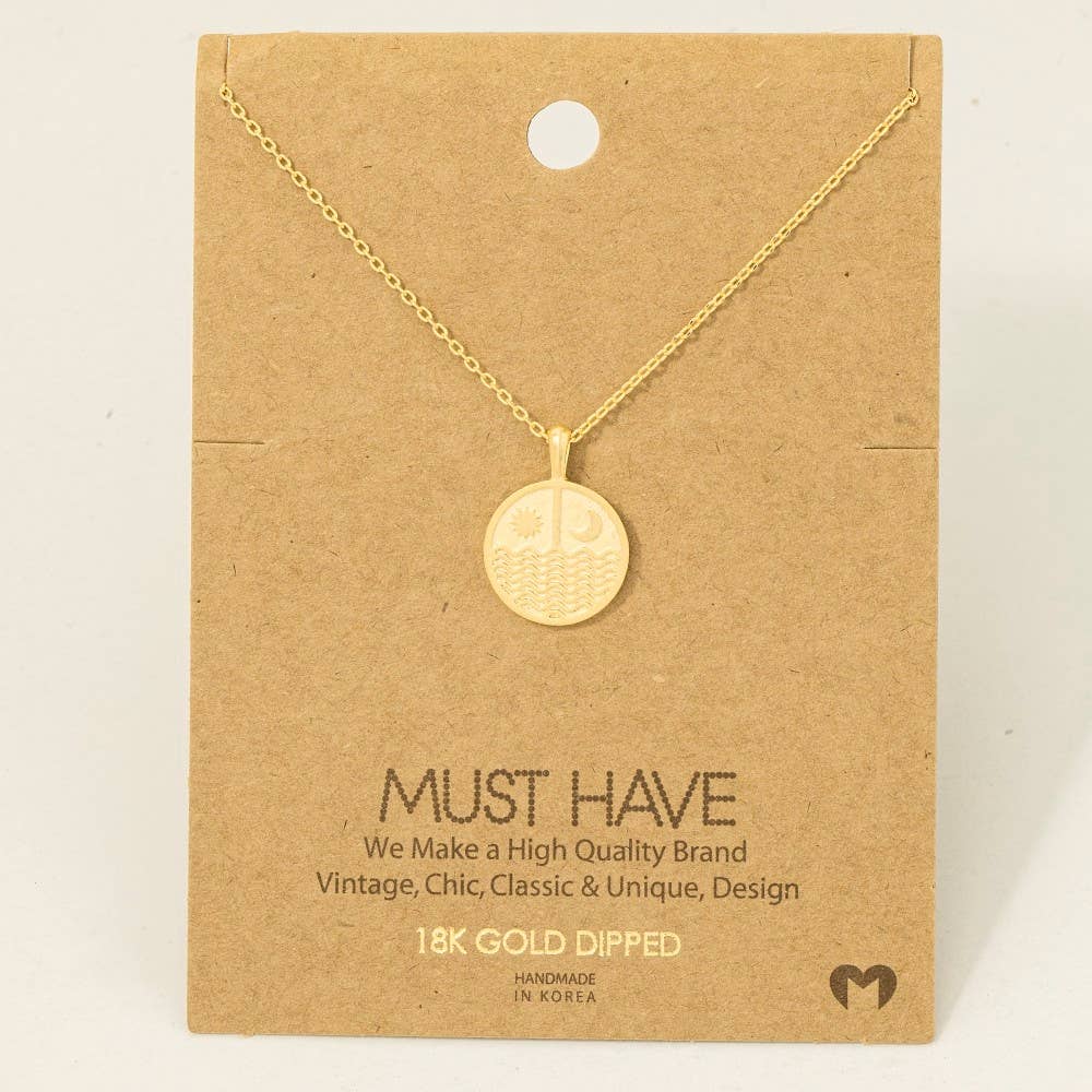 Fame Accessories - Wholesale Pendant/Charm Necklace - Gold Dipped Sun Moon Round Coin Pendant Necklace1