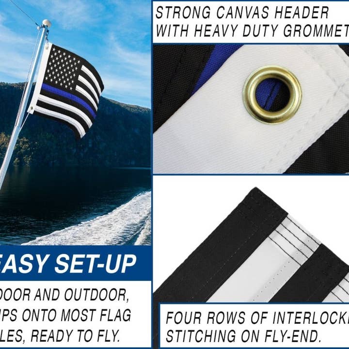 Flags Importer - Wholesale Flag - Thin Blue Line USA 12x18in Grommeted Embroidered Flag3