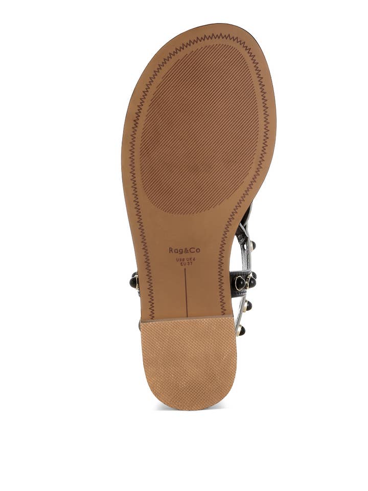 Black Avens Pearl Rivet Studded Flats Sandal for wholesale on Faire7