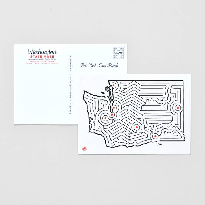 Imaginary Animal - Wholesale Postcard - 5x7 Washington Map State Maze Postcard Print