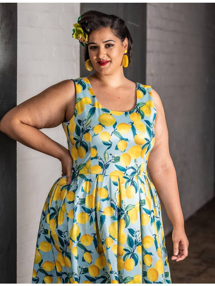 Dolly & Dotty - Wholesale Dress - Women's - Amanda Light Blue Lemon Swing Dress