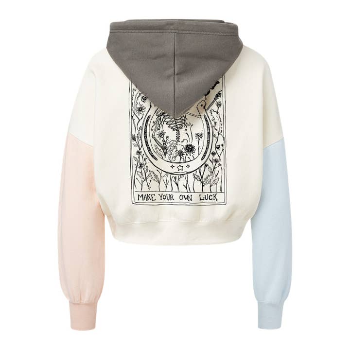 Felpa con cappuccio a blocchi di colore "Crea la tua fortuna" per la vendita all'ingrosso da parte di Akinz