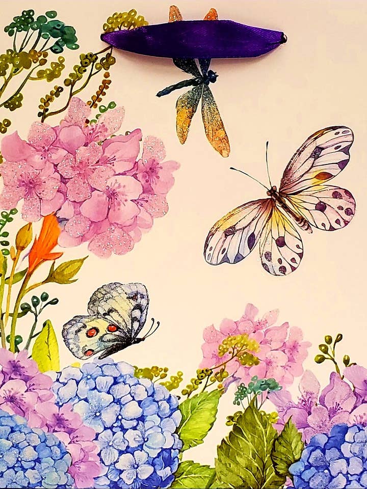 Pink Hydrangea and Butterfly Gift bag (large) crg for wholesale by Carol Wilson Fine Arts Inc./For Arts Sake
