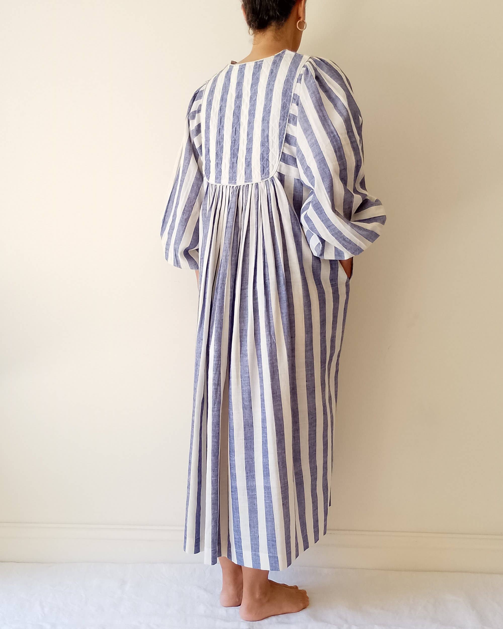 Cotton Conscious – wholesale Dress – Women's – Organic Cotton Quilted Maxi Dress – Blue Striped, Pockets, 4