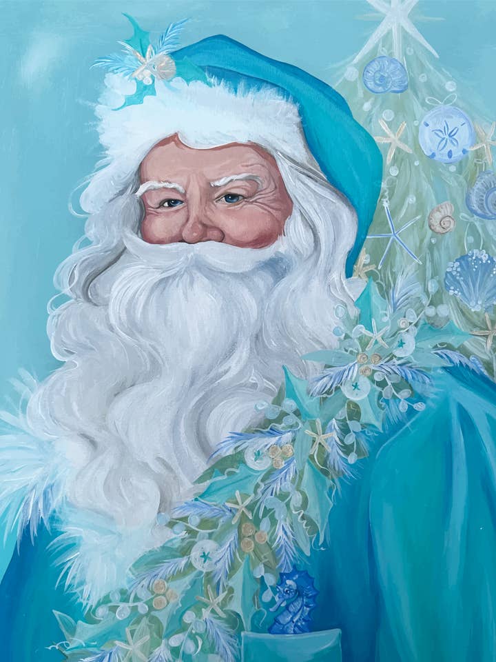 Pintura de Papá Noel costero, decoración de Papá Noel, árbol de Navidad para venta al por mayor de Paula Freeman Art