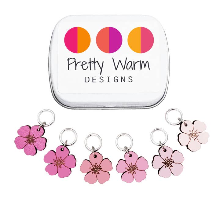 Cherry Blossom Knit Stitch Marker Set of 6 - Handmade for wholesale by Pretty Warm Designs