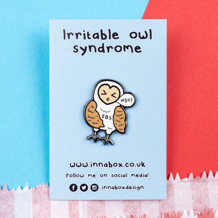 Innabox Ltd - Vente Épinglettes/boutons - Épingle en émail pour le syndrome de la chouette irritable - Syndrome du côlon irritable (IBS)3