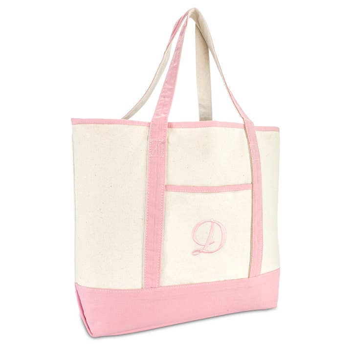 Dalix - Wholesale Tote Bag - Women's - DALIX Monogram Tote Bag Womens Open Top Pink Letter A-Z15