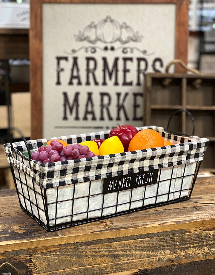 DesignStyles Home - Wholesale Basket - Rae Dunn "Market Fresh" Metal Black Wire Baskets Lined with1