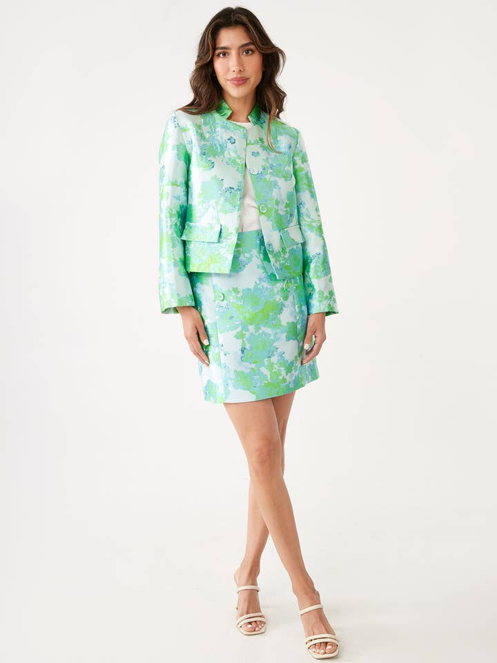 Casaco Onassis Verde Abstract Brocade por atacado de Abbey Glass