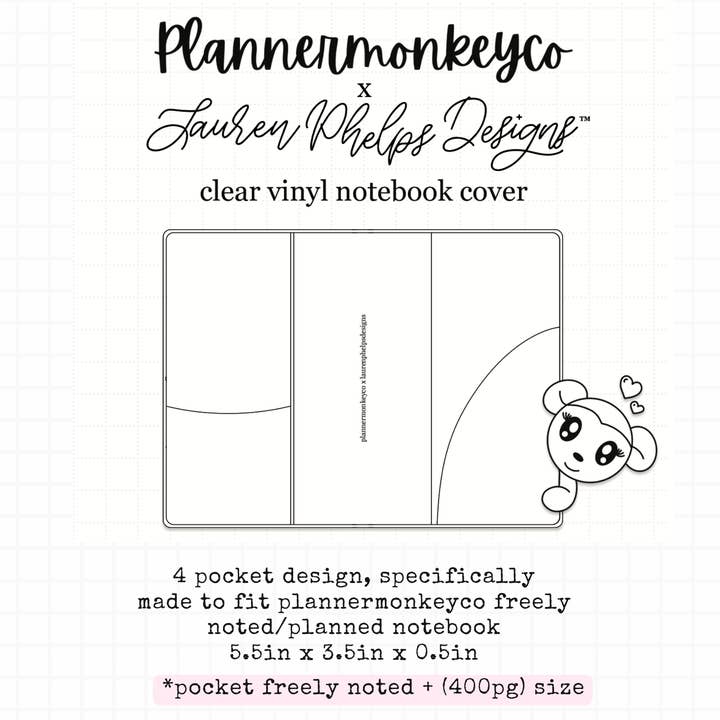 ' Pocket ' 400 Page Freely Noted Clear Soft Vinyl Notebook Cover | PMC X LaurenPhelpsDesigns for wholesale by Plannermonkeyco