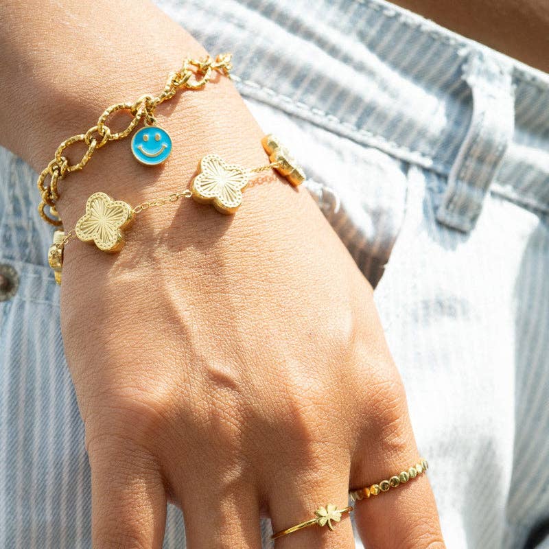 18K Gold PVD Stainless Steel Lucky Clover Charm Bracelet for wholesale on Faire17