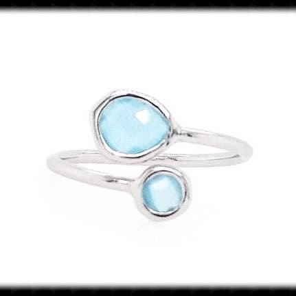 Framed Glass Adjustable Ring- Ocean Silver for wholesale by The Beaded Wire Designs