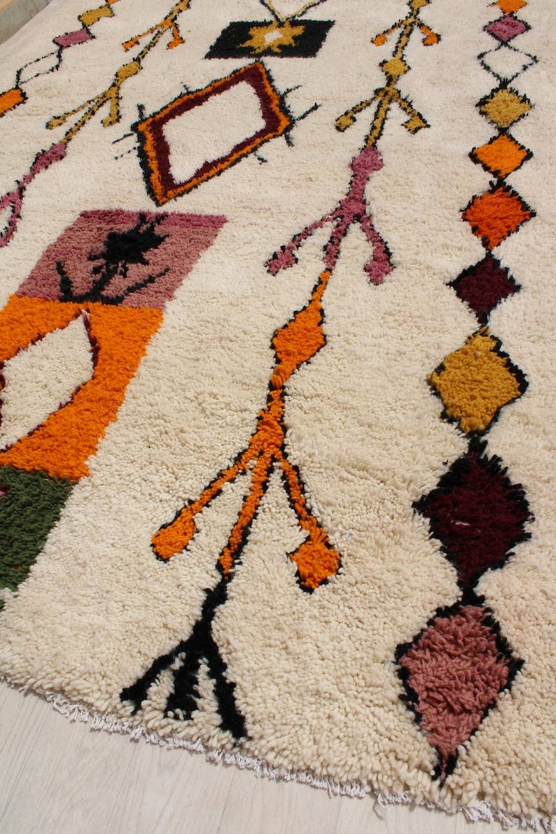 BohoVibeCraft - Vendita all'ingrosso Tappeto - Tappeto nero a diamante a zigzag in lana cremosa | Tappeto Beni Ourain fatto a mano8