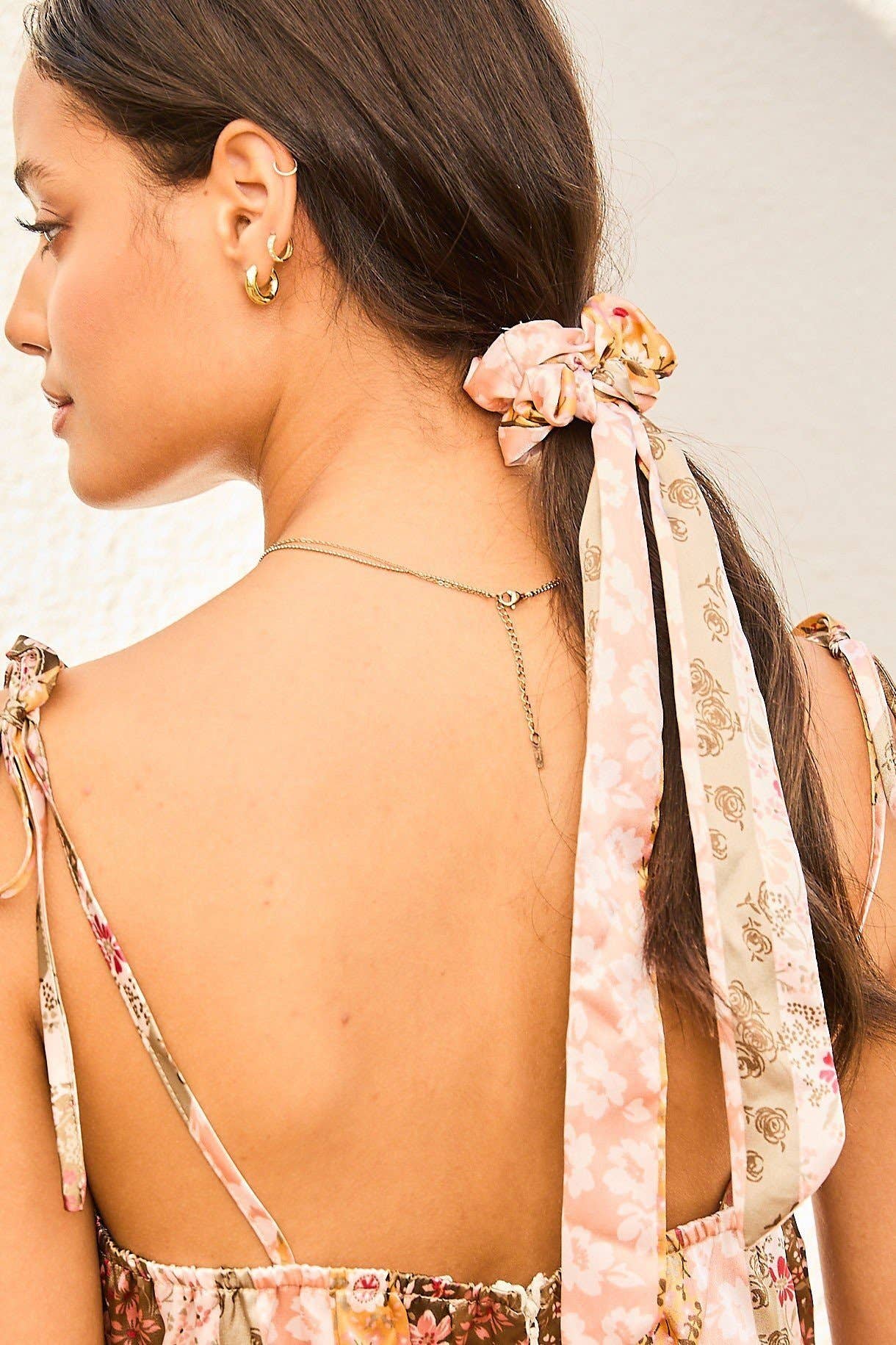 OLIVE MULTI Floral Print Satin Hair Tie for wholesale on Faire9