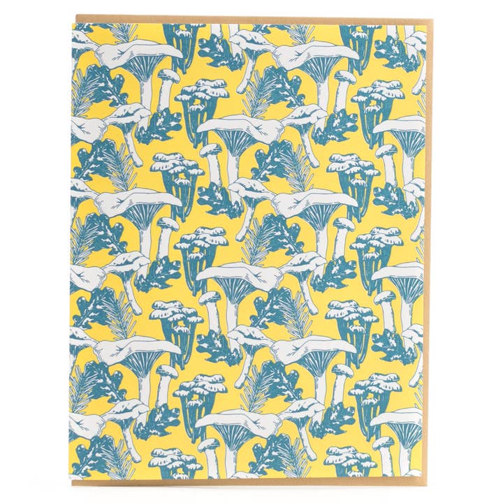 Porchlight Press Letterpress - Wholesale Everyday Greeting Card - Forest Foraging Series - Chanterelle Mushroom pattern0