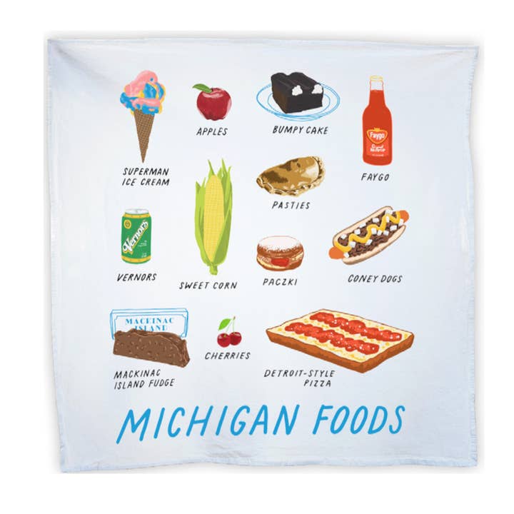 Michigan Foods Tea Towel for wholesale by City Bird
