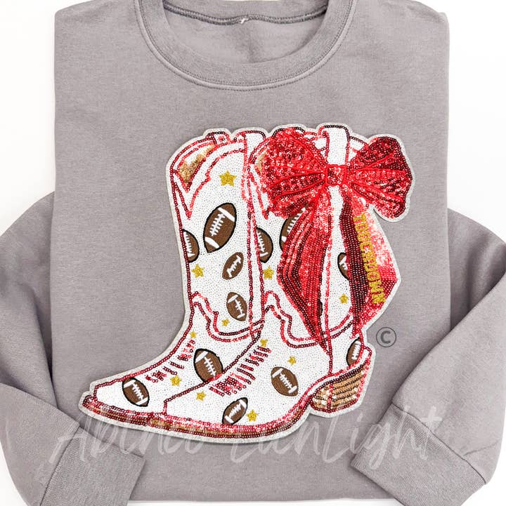 Sequin Red Football Touchdown Bow Boots Sweatshirt for wholesale by ABLNco