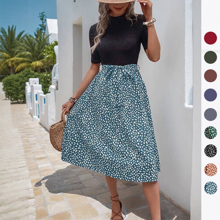 Chic Leopard Print Color-Block Midi Dress for wholesale by onatorobi