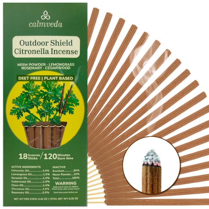 Calmveda Incense & Aromatherapy - Wholesale Insect Repellent - Natural Citronella Mosquito Repellent - 18 Incense Sticks