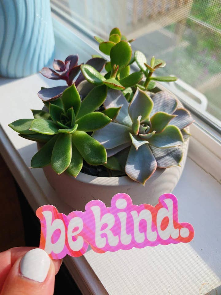 Be Kind Vinyl Sticker | Pink, Weatherproof for wholesale by Lex Vize Creative Co.