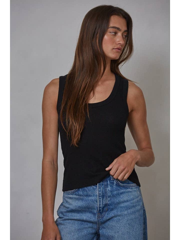 By Together - Wholesale Tank Top - Women's - RJ3455 | Knit Cotton Rayon Spandex Ribbed Scoop Neck Tank