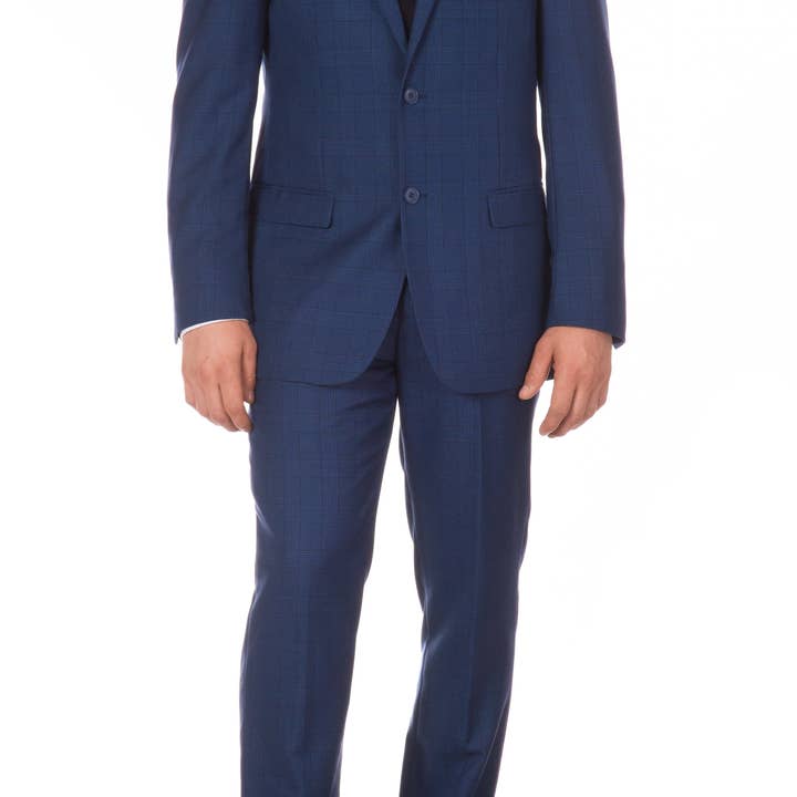 Terno xadrez azul slim fit Morgan 2 peças por atacado de Ferrecci