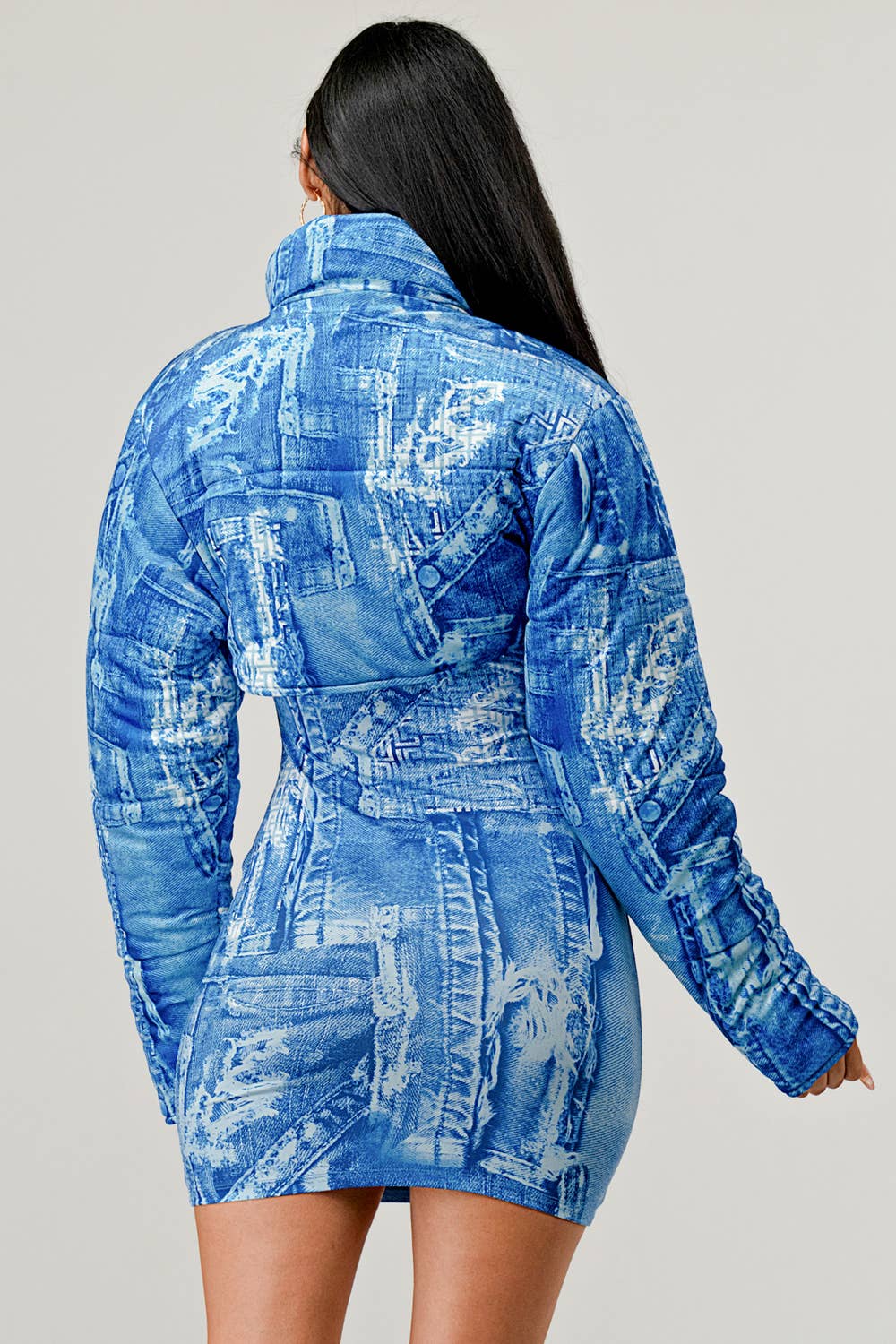 BLUE NC2049A Denim Print Mini Dress Set for wholesale on Faire7