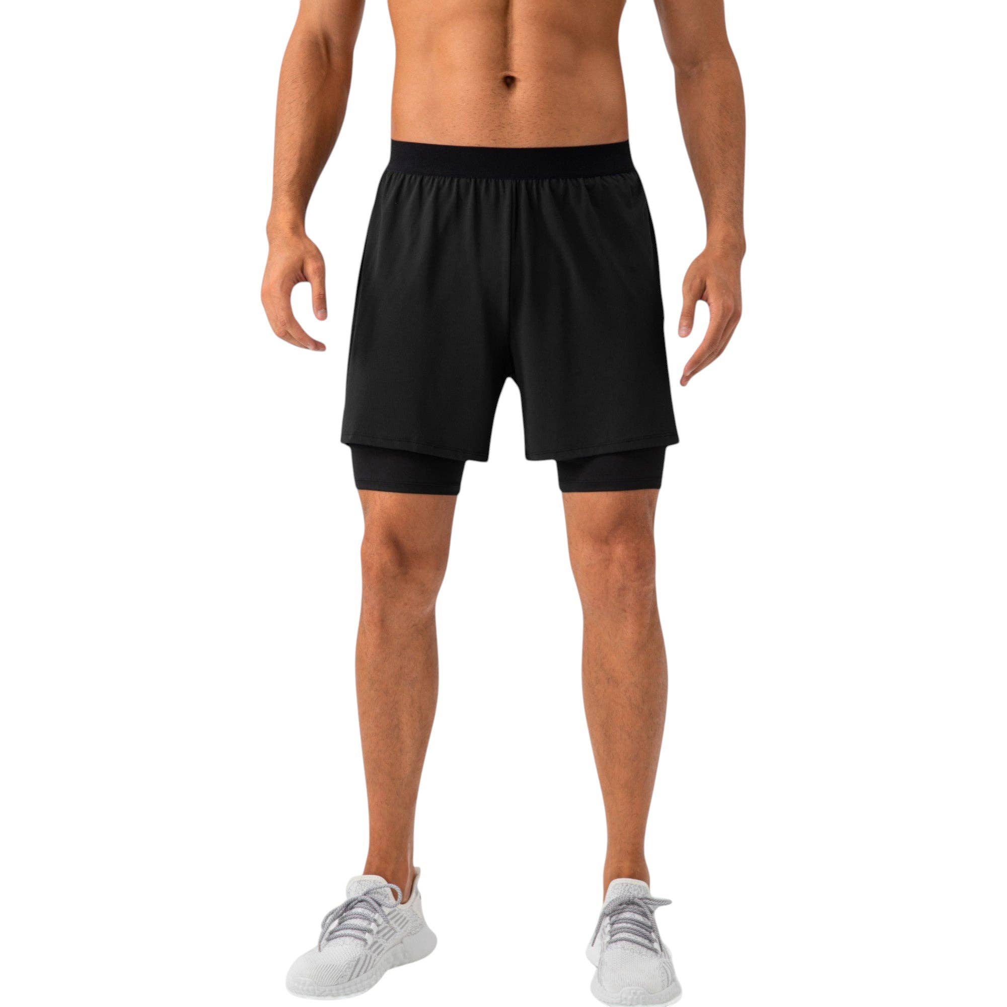 Active by Anna-Kaci - Wholesale Athletic Shorts - Men's - Men's 2-in-1 Training Shorts with Inner Compression Layer an7