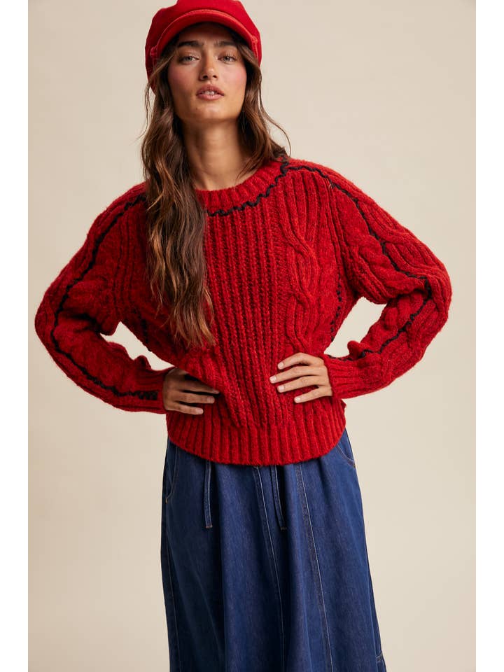 Listicle - Wholesale Knit Sweater - Women's - Contrast Stitch Cable Knit Sweater LSW1013 22