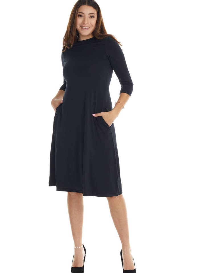 Fit n' Flare Dress with 3/4 Sleeves and Pockets 'Tammee' EX803155 for wholesale by Esteez LLC