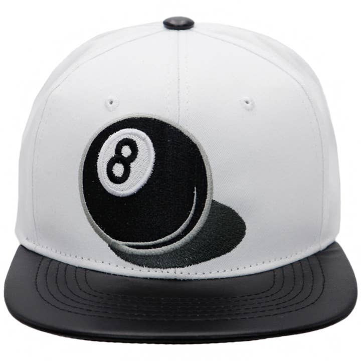Cap Zone - Wholesale Flat Brim Cap - Men's - Pool 8 Ball PU Leather Bill Cotton Six Panel Snapback4