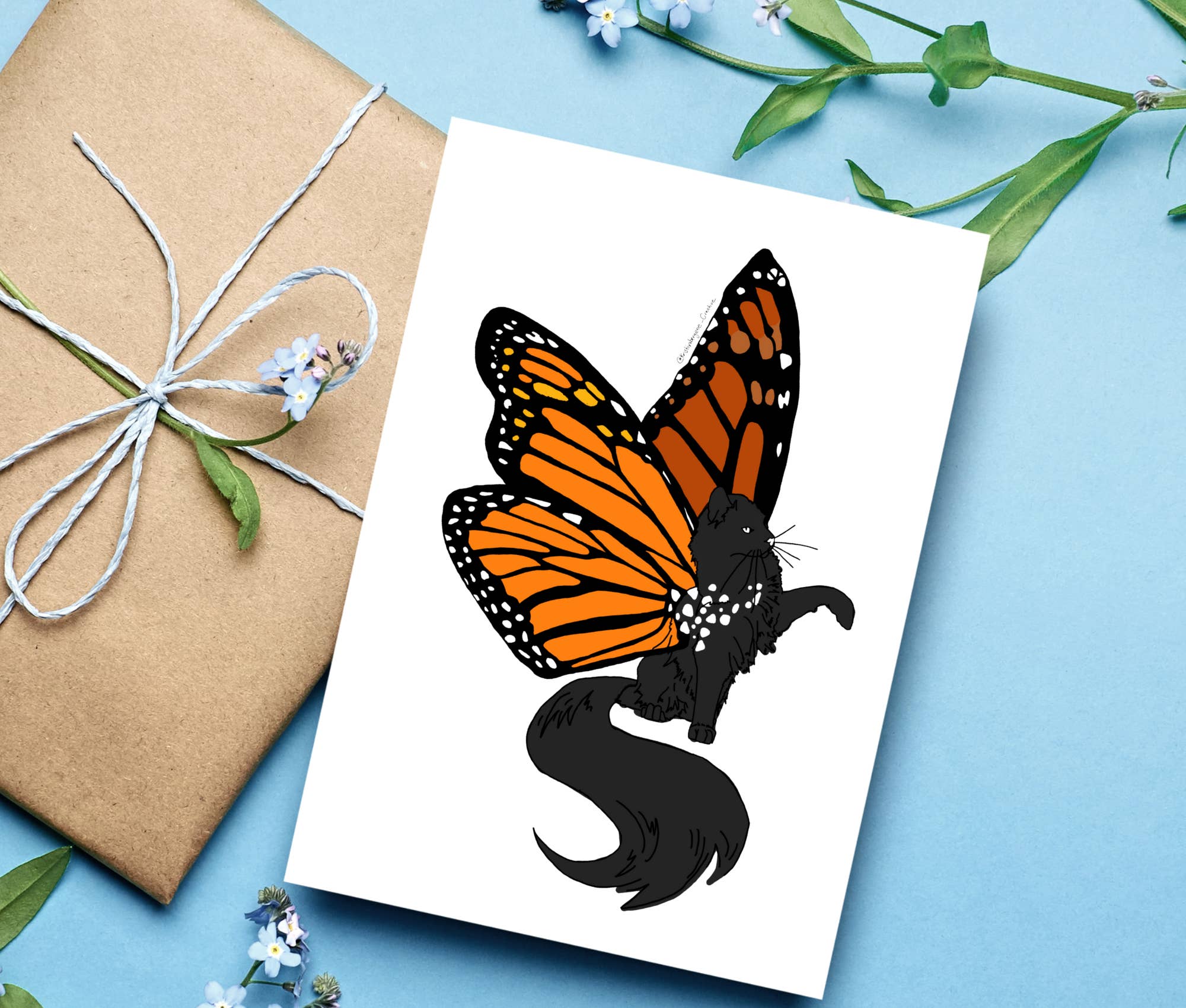 Kristin Bergene Creative LLC - Wholesale Season's Greetings Card - Monarch Kitten Greeting Cards | Blank Inside, 5.5” x 4”