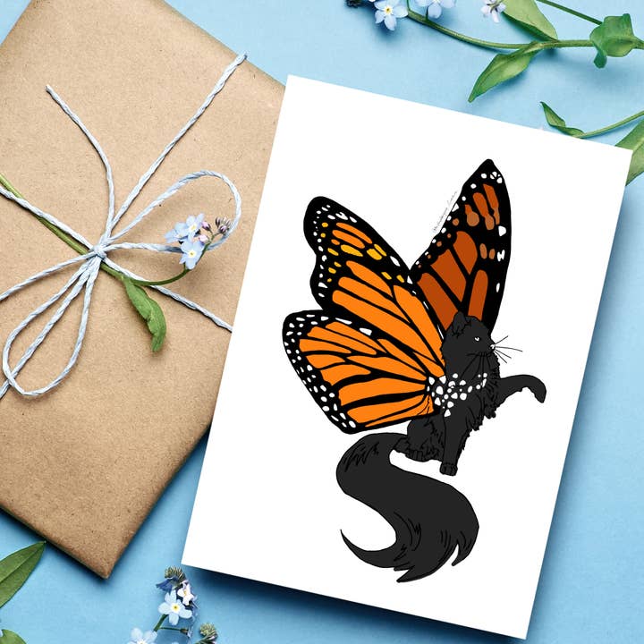 Monarch Kitten Greeting Cards | Blank Inside, 5.5” x 4” for wholesale by Kristin Bergene Creative LLC