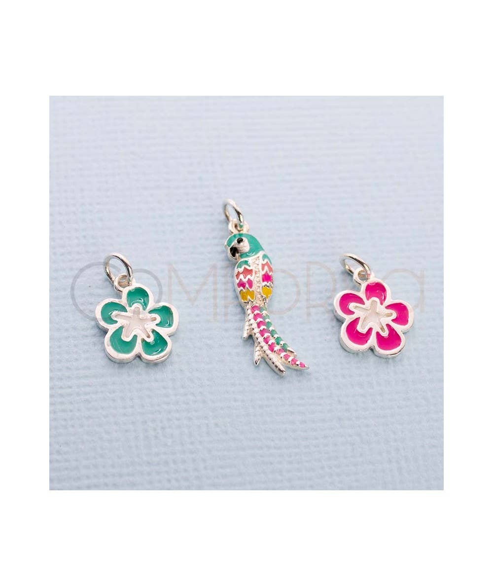 COM FORSA SL - Wholesale Individual Charm/Pendant - Sterling silver 925 enamelled parrot pendant 7 x 15mm0