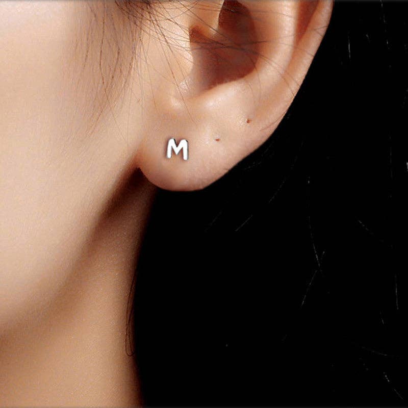 Perimade & Co. LLC - Wholesale Stud/Post Earrings - Dainty Initial Letter Stud Earrings in 925 Sterling Silver12