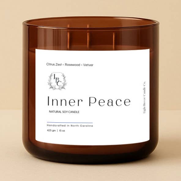 Vela de Paz Interior - Vela Espiritual de 3 Mechas con Ráfaga de Cítricos, Palo de Rosa y Vetiver para Manifestación y Atención Plena para venta al por mayor de Light Breeze Candle Co.