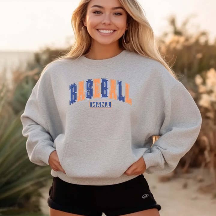 Baseball Mama Grey Sand Sweatshirt for wholesale by The Painted Pug