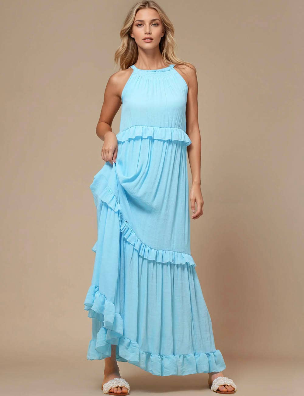 Sweetkama - Vendita all'ingrosso Vestito - Donna - Maxi abito quotidiano da donna con scollo tondo in boemia SKD2311934