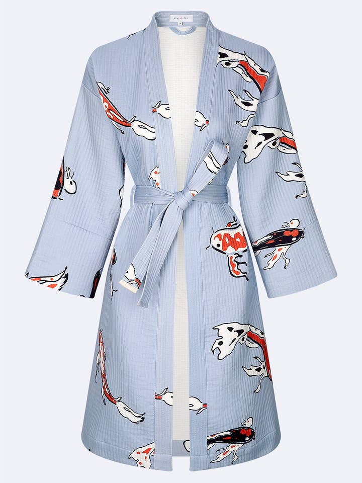 ASHY & SLEEK - Wholesale Kimono - Women's - Koi Fish Kimono - 100% cotton koi fish pattern in blue &red