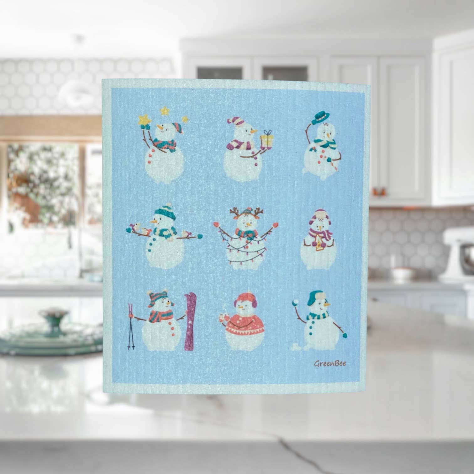 Green Bee Tea Towels - Wholesale Dishcloth - Christmas Snowmen Towel | Kitchen Cloth | Swedish Dish Cloth1