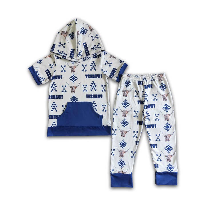 Bull skull aztec boy hoodie set for wholesale by Yawoo Garments