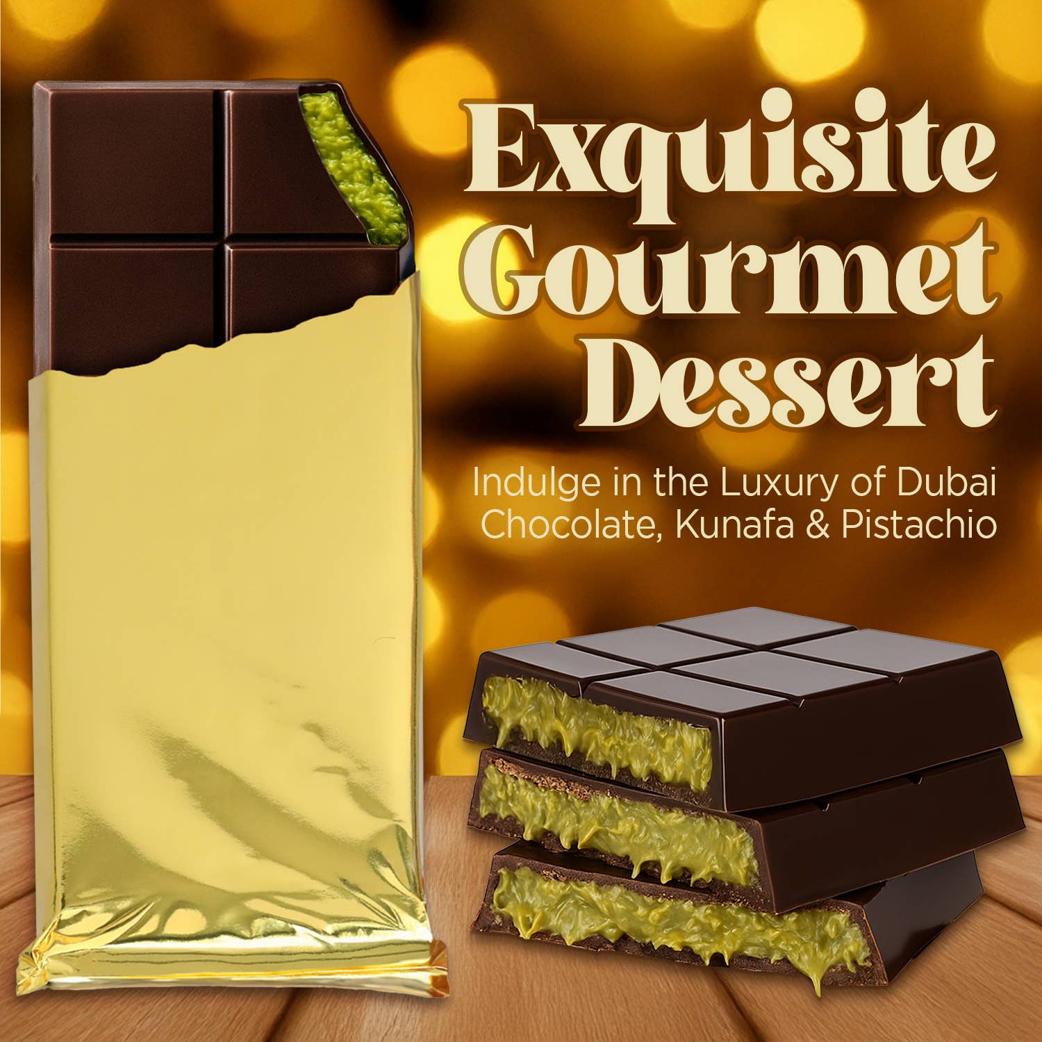 Ceres Gourmet - Wholesale Chocolate Bar -  7 oz Dark Dubai Chocolate Pistachio Bar & Gift-Ready Pack4