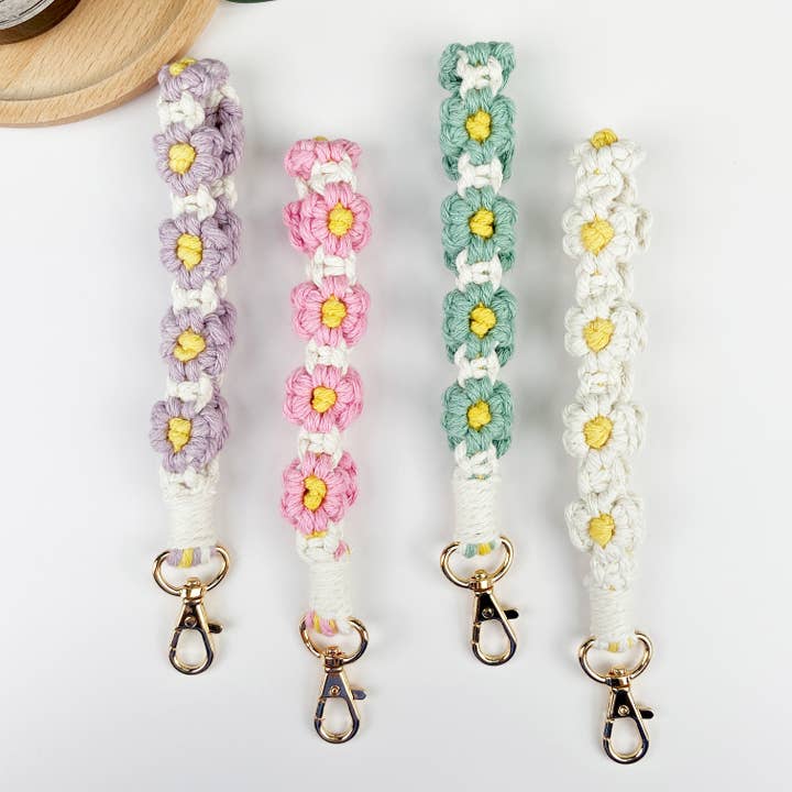 Bohemian Resort Chrysanthemum Wrist Strap Handmade Keychain for wholesale by SoapElenGlen