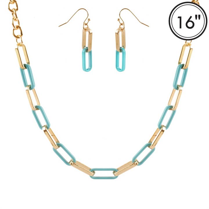 Collier chaîne enduite de couleur or et bleu sarcelle 16 « -18" pour la vente par What's Hot