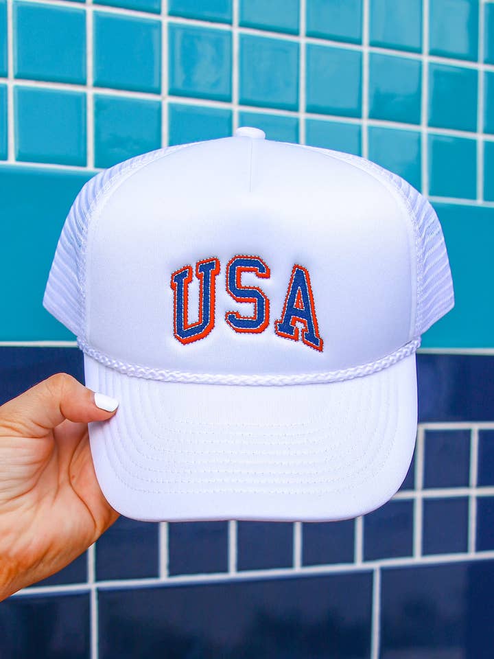 USA Embroidered - White Trucker Hat for wholesale by Jadelynn Brooke