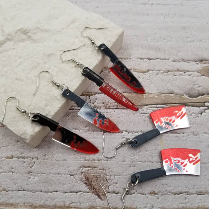 Bloody Weapon Halloween Cosplay Earrings for wholesale by Treasure Wholesale