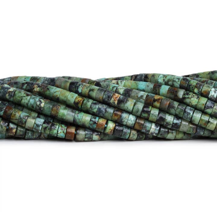 4mm African Turquoise Plain Heishis 12 inch 110 Beads for wholesale by The Bead Traders